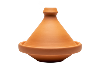 Traditional clay moroccan tagine cooking vessel, terracotta kitchenware, isolated on transparent background