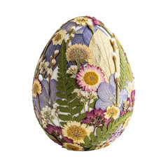 Decorative easter egg adorned with colorful floral patterns and leaves, symbolizing spring and new life, isolated on transparent background