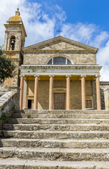 Stairs leading to the historic cathedral of Montalcino, Italy