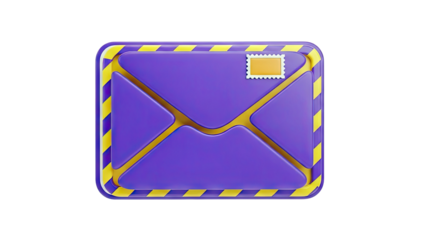 3D Rendered Purple Envelope with Yellow Stripes and Stamp