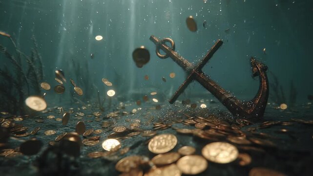 Sunken Treasure - An Underwater Adventure with Gold Coins and Anchor.