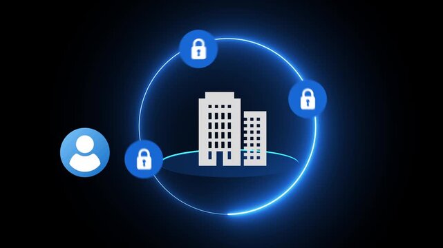 Trusted Network Security with Verified User Animation on black background