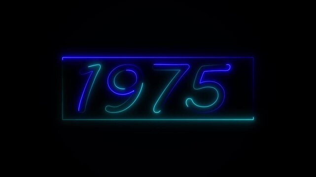 Neon text calendar 1975 Sal animation, glowing neon icon animation .Seamless looping video