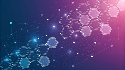 Futuristic Network Background: Abstract Hexagonal Grid with Glowing Lines and Dots