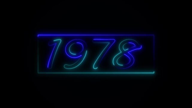 Neon text calendar 1978 Sal animation, glowing neon icon animation .Seamless looping video