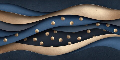 Obraz premium Abstract Layers of Gold and Navy Blue with Glittery Texture Backgrounds and Golden Spheres Decorative Design Pattern