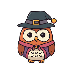 Fototapeta premium Cute Cartoon Owl in Witch Hat Illustration