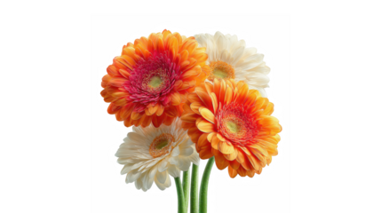 A vibrant bouquet of colorful gerbera daisies with dew drops against a stark black background