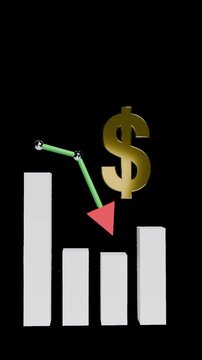 US Dollar Currency Market Crash with Downward Trend Graph - Transparent Background