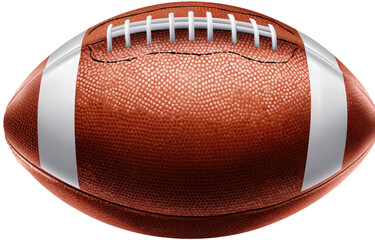 American Football Close-up with White Laces and Stripes on Leather Surface Isolated on Transparent Background