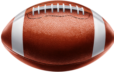 American Football Close-up with White Laces and Stripes on Leather Surface Isolated on Transparent Background