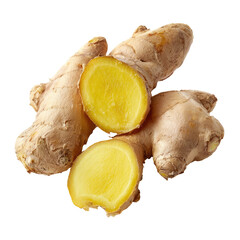 Fresh Ginger Root with Sliced Pieces Isolated on Transparent Background