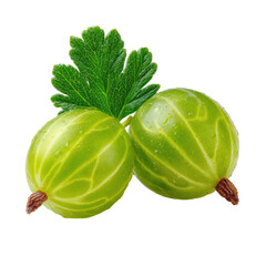 Fresh Green Gooseberries with Leaves High-Resolution Image for Culinary Use Isolated on Transparent Background
