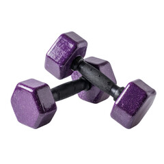 Pair of Purple Glitter Dumbbells with Black Handle Fitness Equipment Isolated on Transparent Background