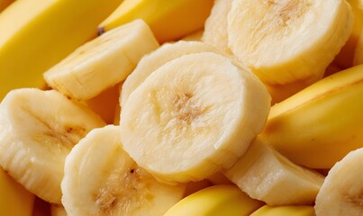  ripe banana slices, top view, only banana are visible, filling the entire vertical frame