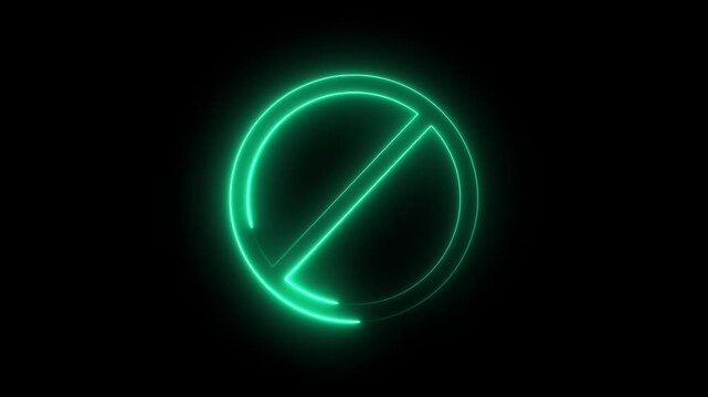 Red color neon ban or no entry icon animation in black background.