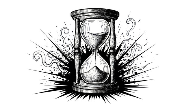 Dynamic hourglass with falling sand, representing the concept of time passing.