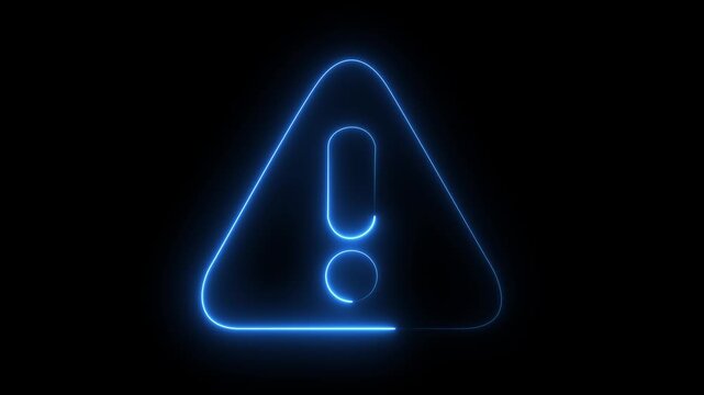 Glowing neon red colour warning icon animation on black background.