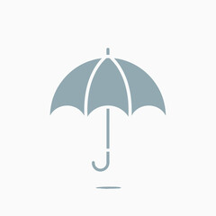 Fototapeta premium Minimalist blue umbrella icon on a white background.