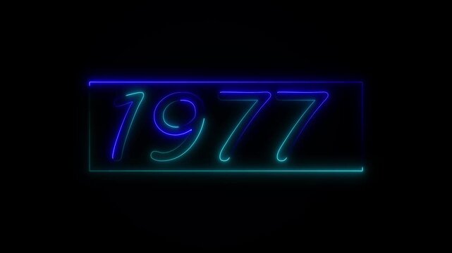 Neon text calendar 1977 Sal animation, glowing neon icon animation .Seamless looping video