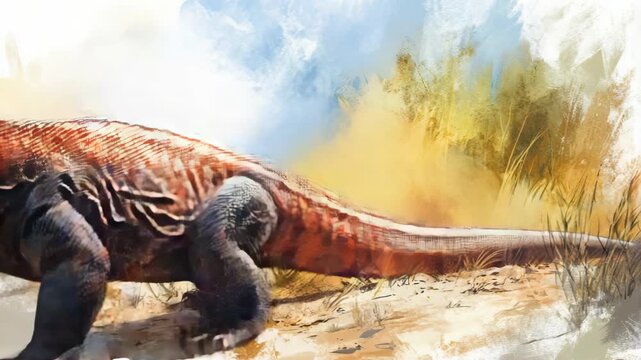 selective focus giant lizard in natural habitat