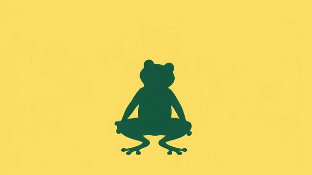 Minimalist Frog Silhouette Dancing Playfully in Clean Flat Design on Solid Color Background