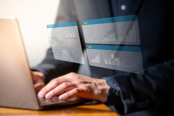 The Illustration of business icons showing business growth with businessman in the background.