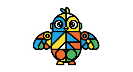 Abstract geometric owl illustration with bright colors.
