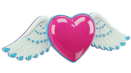 Pink Heart with White and Blue Wings