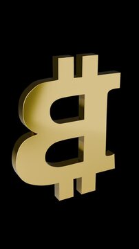 Golden Bitcoin Symbol Seamless Rotating Loop - Transparent Background
