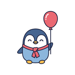 Adorable Penguin with Red Balloon Vector Illustration