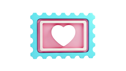 3D Render of a Blue and Pink Stamp with a White Heart