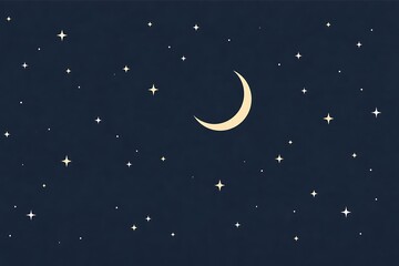 Naklejka premium Crescent moon and sparkling stars in a dark blue night sky