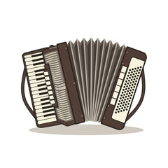 Illustration of a vintage accordion with keyboard and bellows