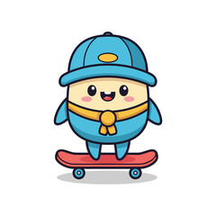 Obraz premium Cute Cartoon Character Riding a Skateboard Illustration