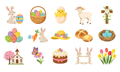 Fototapeta premium set of easter eggs and flowers