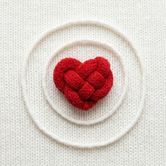 Red Knitted Heart Embellished on Warm White Textile Background