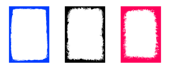 Digital blue and pink distressed frame set for creative photo editing with weathered textures and artistic rough edges on checkered background