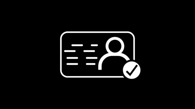 NID card and check mark icon animation, profile verify icon with check mark symbol Isolated on Background. Nationality verify icon animation , with 4k video animation.