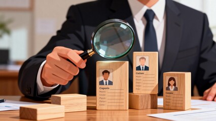 Businessman examining employee profiles