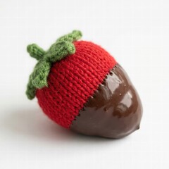 Knitted Strawberry with Chocolate Coating and Green Leaf Top