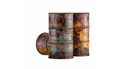 Rusty metal oil drums stacked together