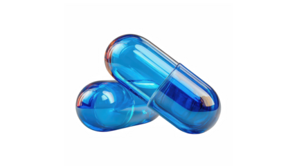 Blue capsules on white background
