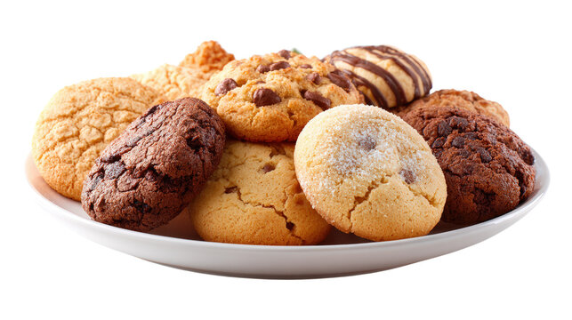 Assorted cookies on white plate for a delicious dessert snack background