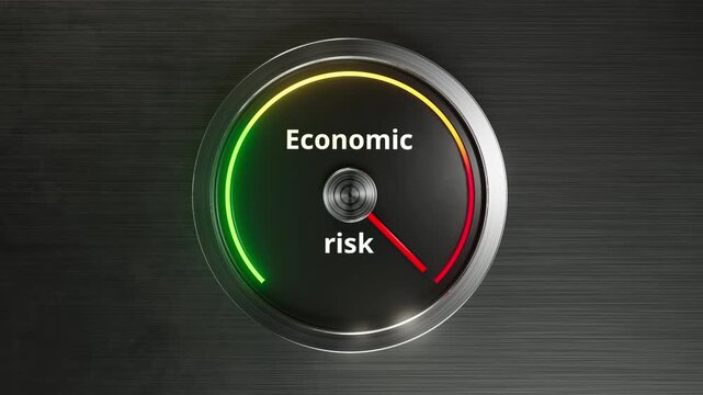 Economic Risk Meter Gauge Business Concept 3D Animation : 3D animation of a risk meter showing Economic risk level. Concept of global recession, market instability and crisis