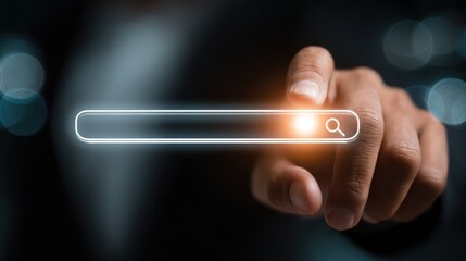 Person touching glowing search bar on screen