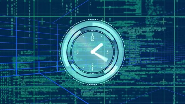 On load central clock animating HUD rings and hands rotating to show time and system status