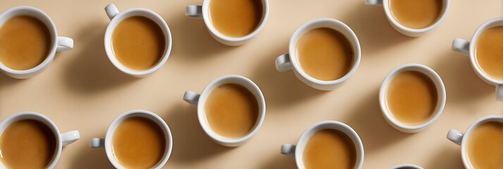 cups of coffee, row, banner, art