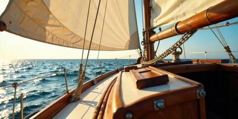 Golden hour sailboat voyage a tranquil journey across the ocean's glistening surface