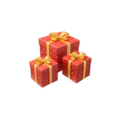 Fototapeta premium Three red gift boxes with yellow bows and ribbons. Holiday Gift Package.